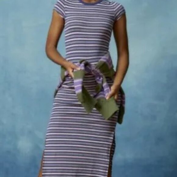 BDG | Striped Ribbed T-Shirt Midi Dress | Size L - Picture 1 of 4